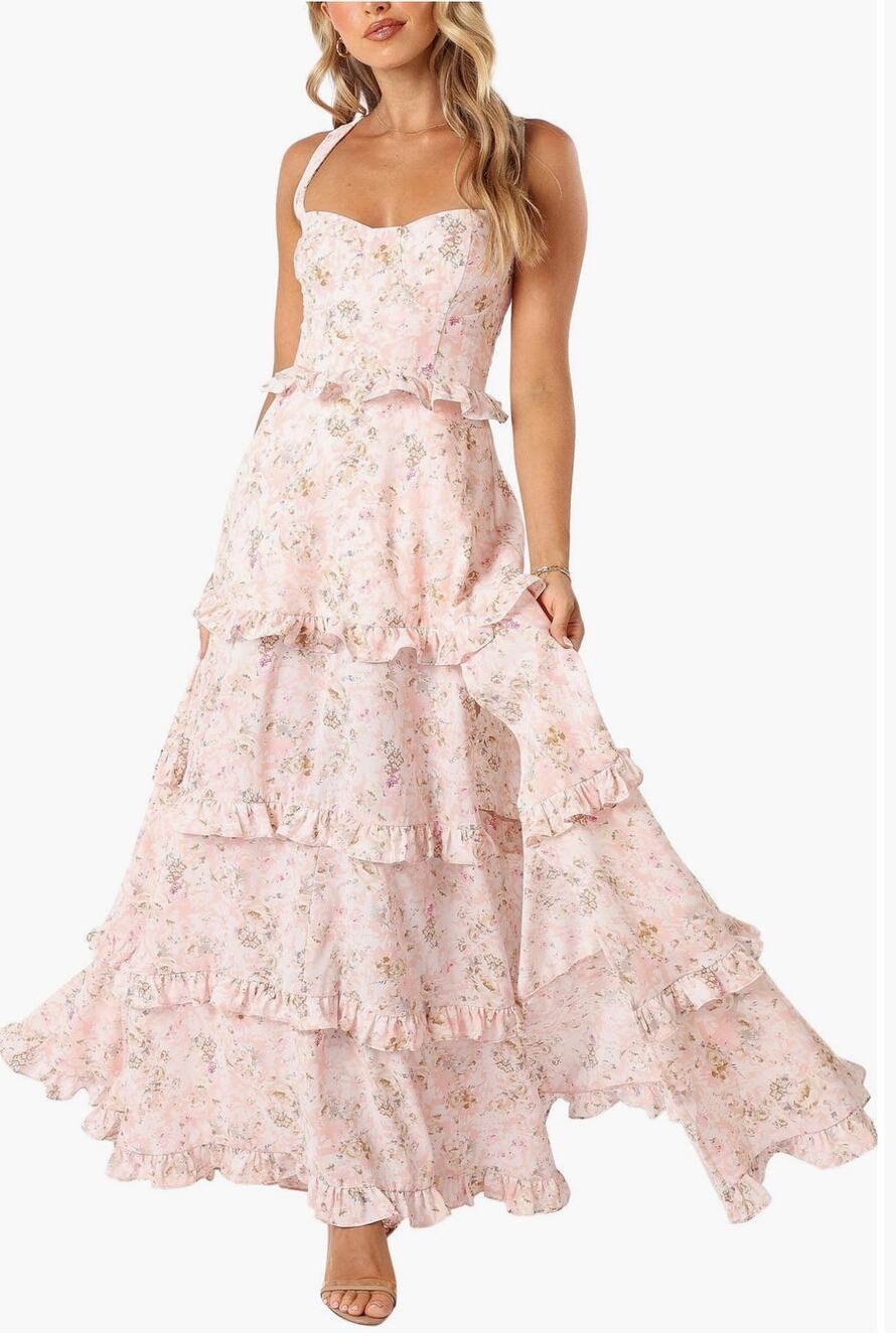 Petal & Pup Lillee Pink Floral Tiered Maxi large Dress - New